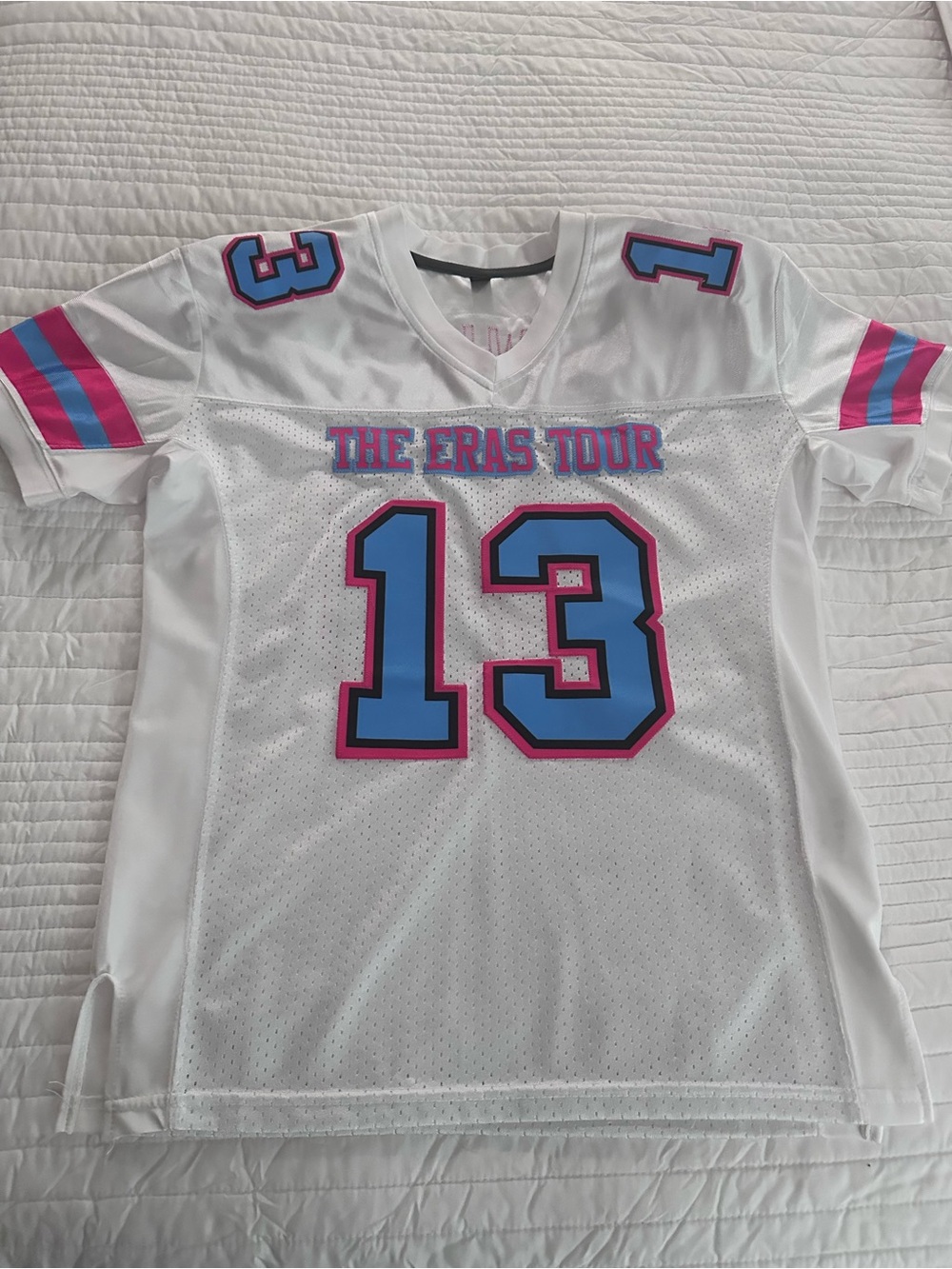 Taylor Swift Kids White 'The Eras Tour' Jersey Top with Blue & Pink Accent